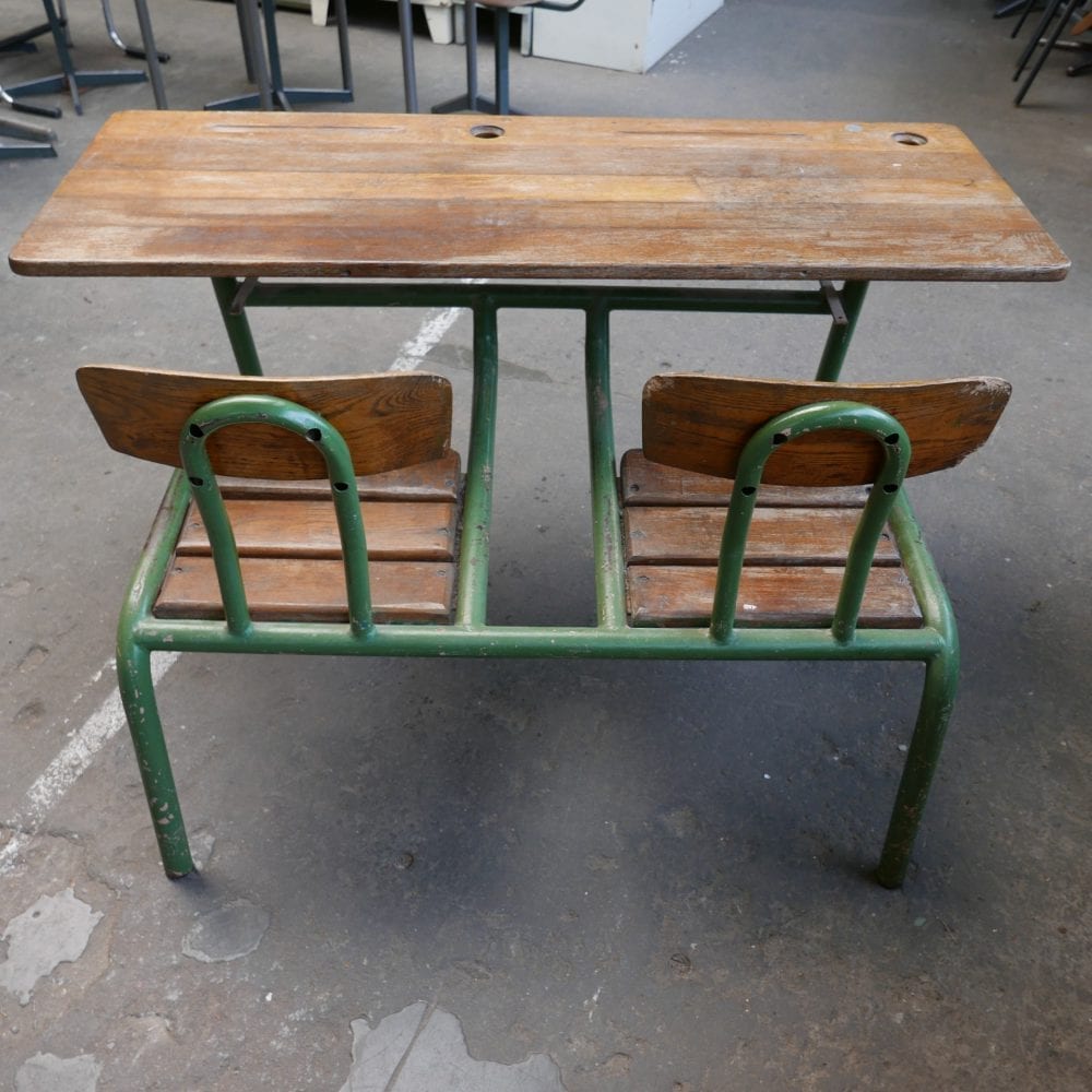 vintage metalen schoolbank