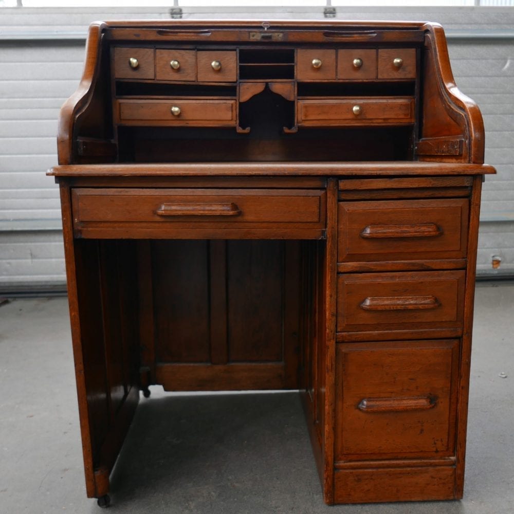 houten secretaire met rolklep