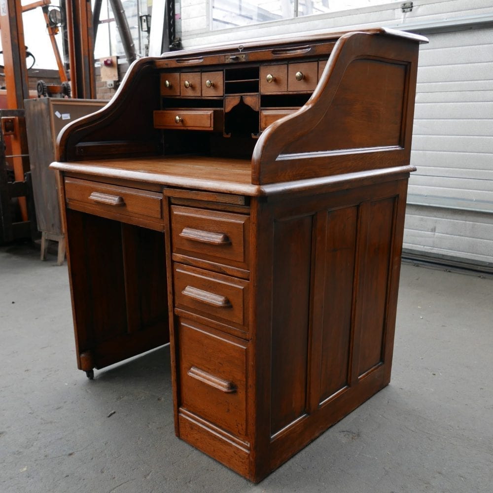 houten secretaire met rolklep