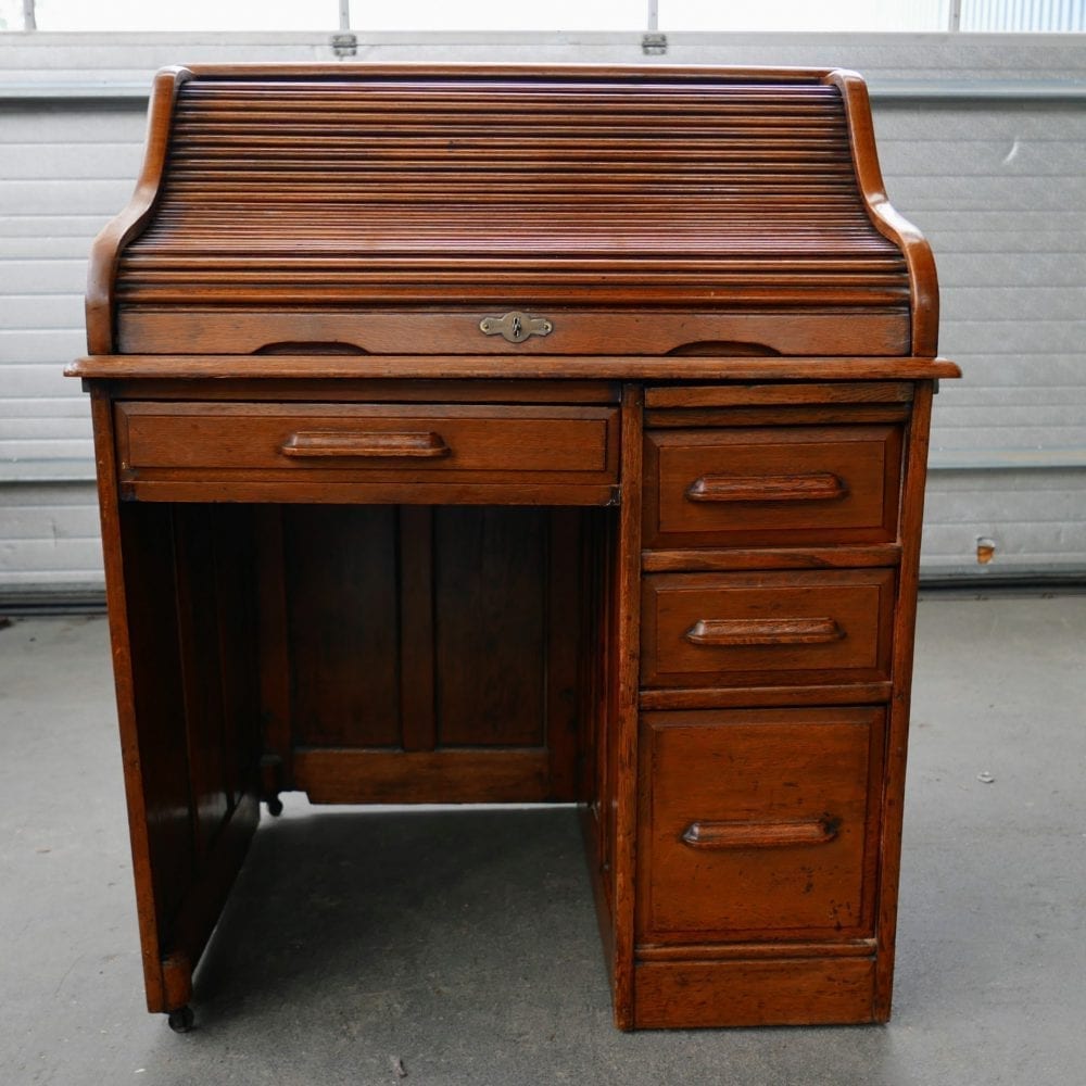 houten secretaire met rolklep