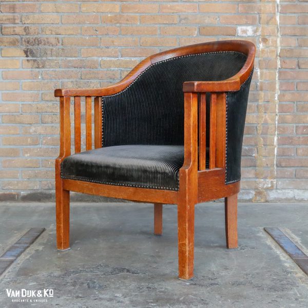 Vintage fauteuil met ribfluwelen zitting